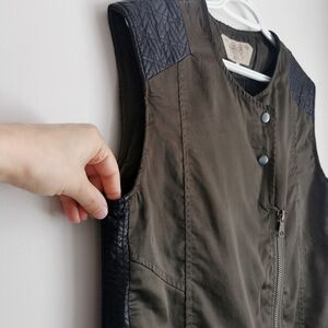 Olive Green Vest with Faux Leather Accents